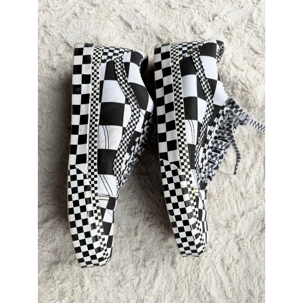 Vans Old Skool All Over Checkerboard Platform Sneakers Black True White 8 - Picture 9 of 11
